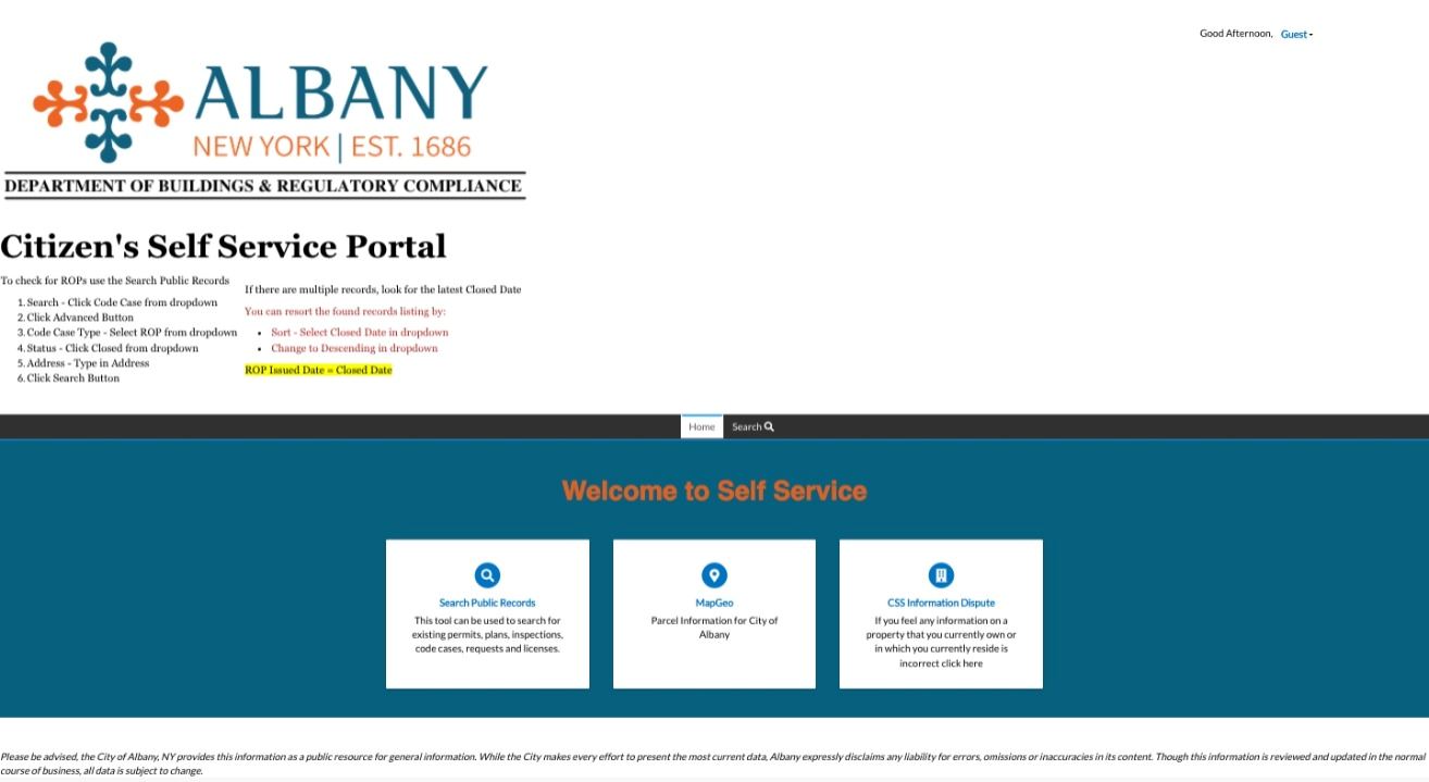 Citizens Self Service Portal Screen Capture