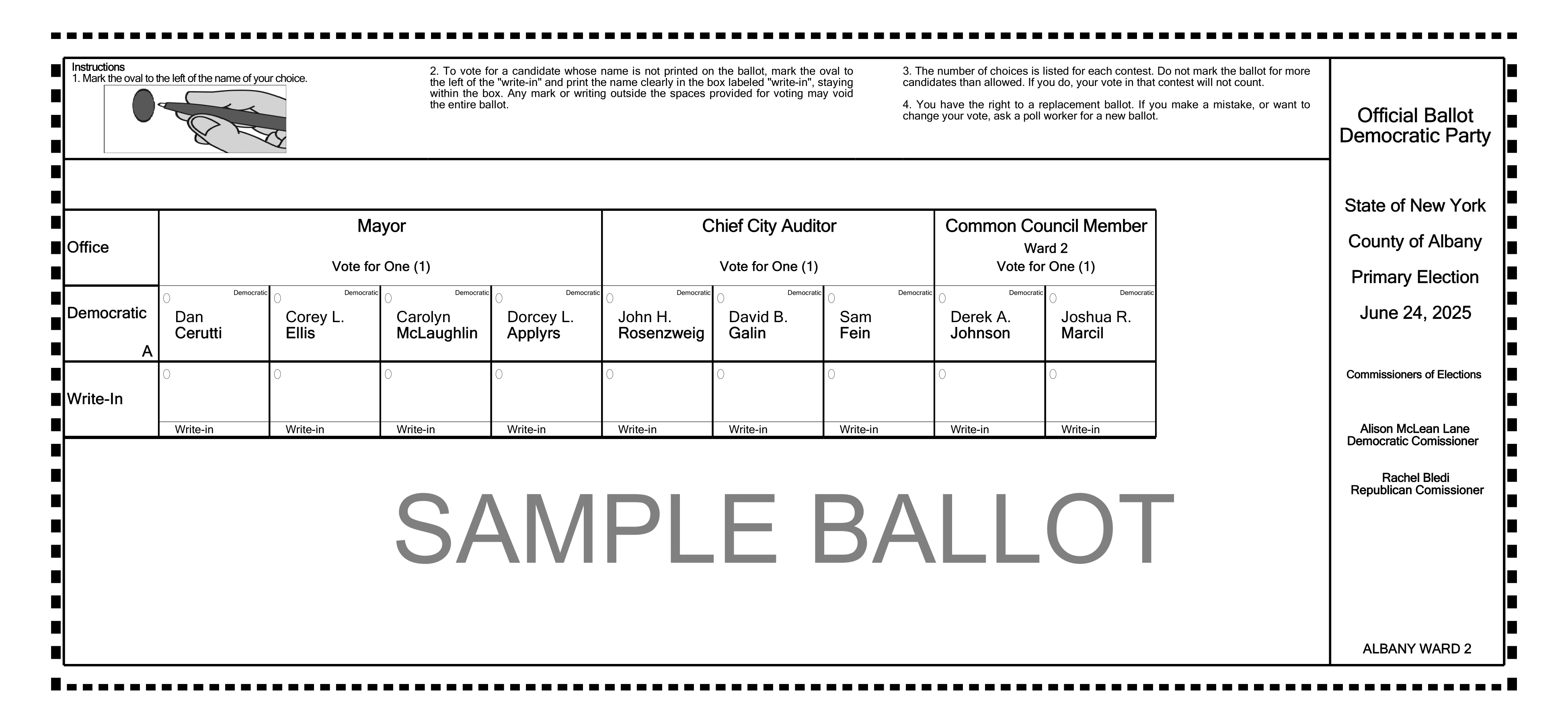 Albany Democratic Common Council Ballot Ward 2-1