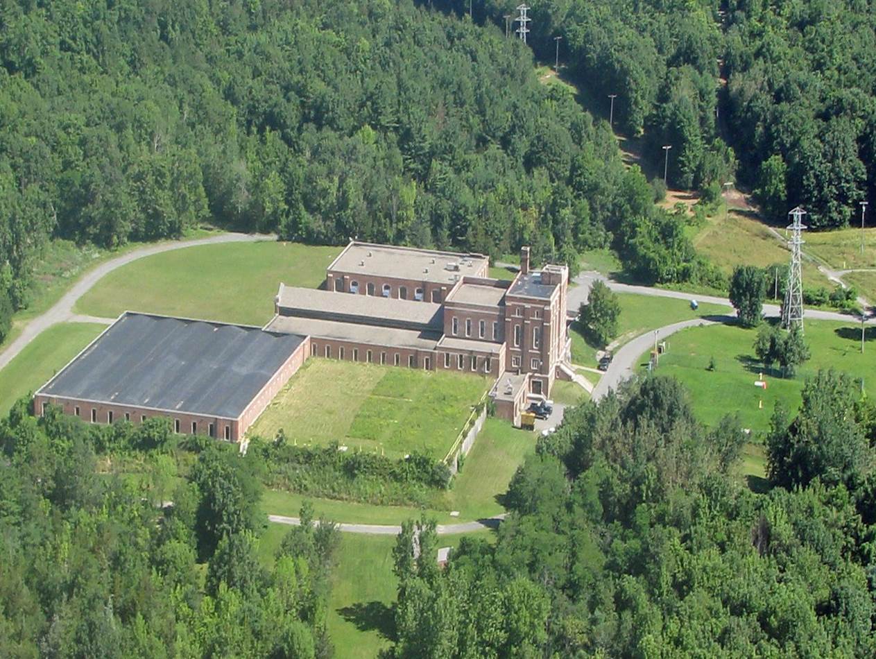 An overhead view of a water processing facility